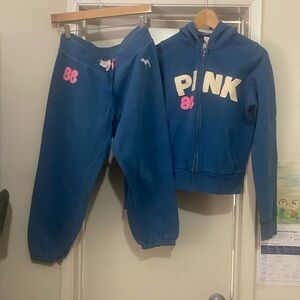 VICTORIA SECRET BLUE HOODIE JACKET AND JOGGERS SET